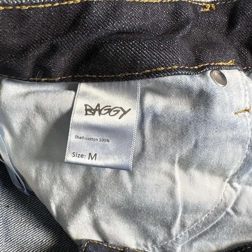 BAGGY Men's Dark Wash Salvaged Denim Wide-Leg Jeans Regular Fit Size M 5-Pocket - Picture 5 of 10